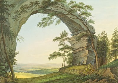 Uitzicht op Prebischtor in Saksisch Zwitserland aan de grens van Bohemen door Christian Gottlob Hammer
