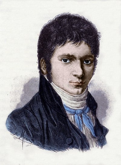 Ludwig van Beethoven (1770-1827), Duitse muzikant, in 1802. Gravure door Morel naar een miniatuur van Horneman door Christian Hornemann