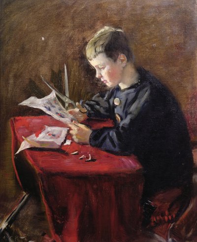 Jongen die Kerstversieringen Maakt door Christian Krohg