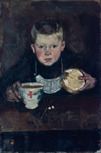 Boodschappenjongen drinkt koffie door Christian Krohg