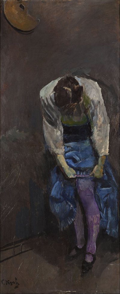 Meisje dat haar kousenband vastmaakt door Christian Krohg