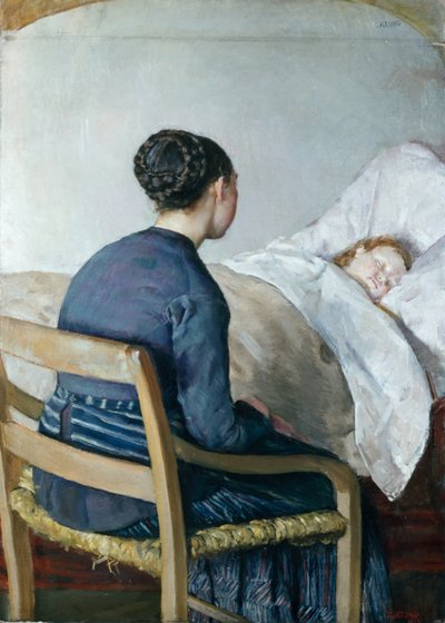 Moeder aan het bed van haar zieke kind door Christian Krohg