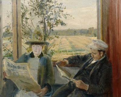 Oda leest de krant Verdens Gang door Christian Krohg