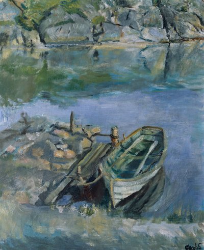Roeiboot met kade door Christian Krohg