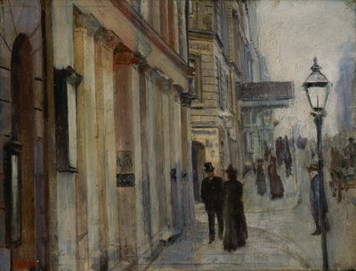 De hoek van Karl Johan straat en Dronningen straat door Christian Krohg