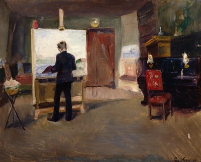 De schilder Nils Hansteen in het atelier door Christian Krohg