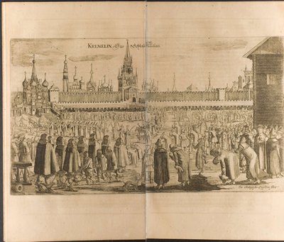 De ezelwandeling in het Kremlin van Moskou Illustratie uit Reizen naar de Grote Hertog van Moskou door Christian Lorenzen Rothgiesser