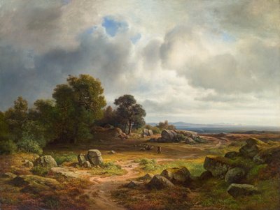 Weids landschap met kudde schapen door Christian Morgenstern