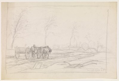 Landschap met bladloze bomen en een werkwagen door Christian Mourier Petersen