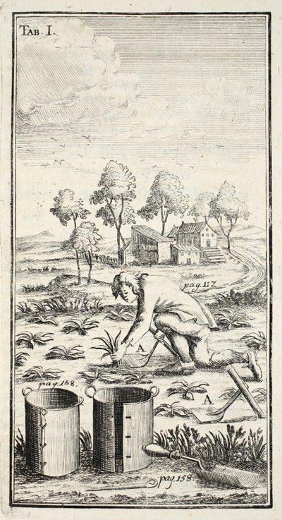 Tuinman aan het oogsten, gepubliceerd in Erfurt in Thüringen door Christian Reicharts