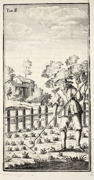 Tuinman aan het Schoffelen, gepubliceerd in Erfurt in Thüringen, 1753-55 door Christian Reicharts