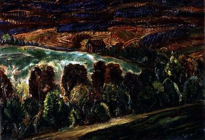 Hut in een Landschap door Christian Rohlfs
