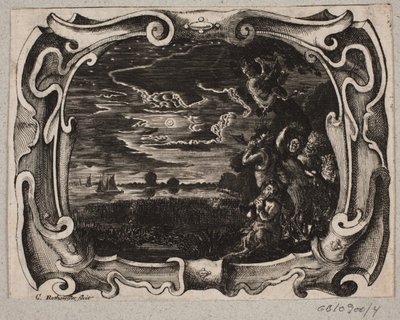 Embleem met saters verzameld bij een boom in de nacht door Christian Rothgiesser