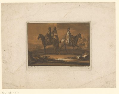 Drie ruiters in mantels (Ruiters) door Christian Rugendas