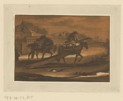 Ruiter met twee bepakte paarden Ruiters, paarden en veldslagen (serietitel) door Christian Rugendas