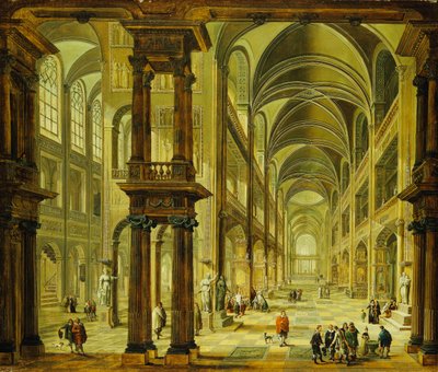 Een Imaginair Kerkinterieur met Figuren door Christian Stocklin