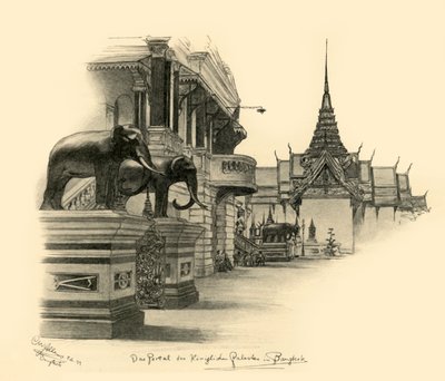 Ingang van het koninklijk paleis in Bangkok, Siam, 1898 door Christian Wilhelm Allers