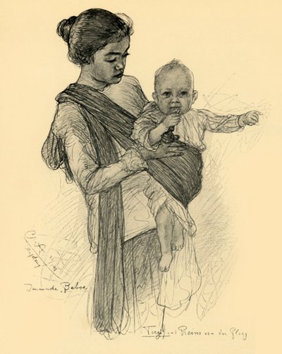Javaanse oppas met Europees baby, Magalang, 1898 door Christian Wilhelm Allers