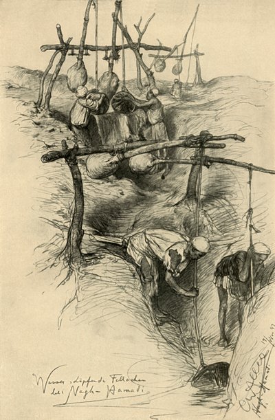 Water uit de Nijl halen met een sjadoef, Nag Hammadi, Egypte, 1898 door Christian Wilhelm Allers