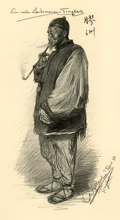 Man die een pijp rookt, Tsingtao, China door Christian Wilhelm Allers