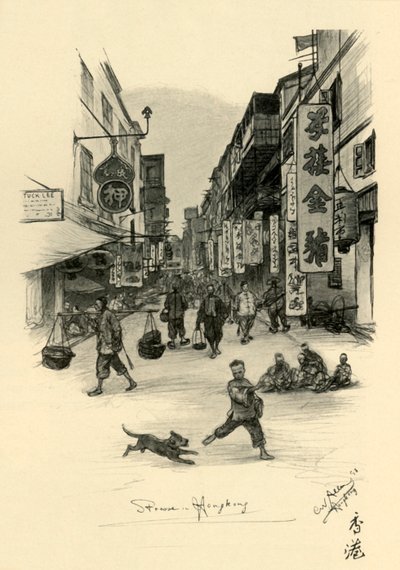 Straat in Hong Kong, 1898 door Christian Wilhelm Allers
