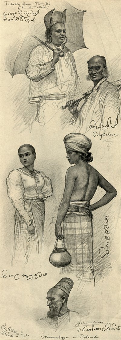 Studies van mensen, Colombo, Ceylon door Christian Wilhelm Allers