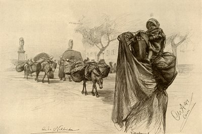 Vrouw en kind bij de Kobri el Gezira Brug, Caïro, 1898 door Christian Wilhelm Allers