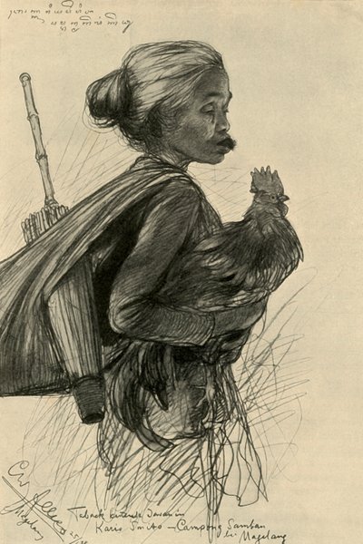 Vrouw die tabak kauwt, Magelang, Java door Christian Wilhelm Allers