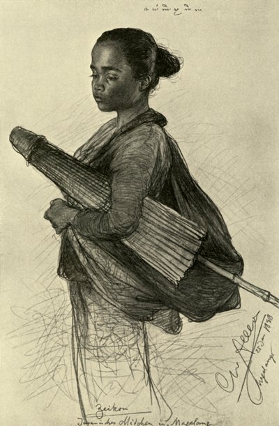 Jonge vrouw met parasol, Magalang, Java door Christian Wilhelm Allers
