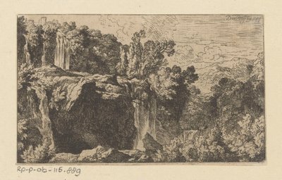 Arcadisch landschap met waterval door Christian Wilhelm Ernst Dietrich