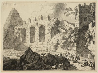 Groot landschap met een piramide door Christian Wilhelm Ernst Dietrich