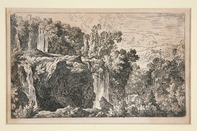 Landschap met waterval door Christian Wilhelm Ernst Dietrich