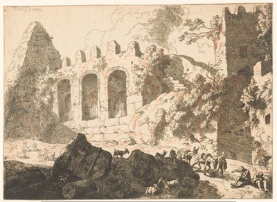 Landschap met ruïnes en een piramide door Christian Wilhelm Ernst Dietrich