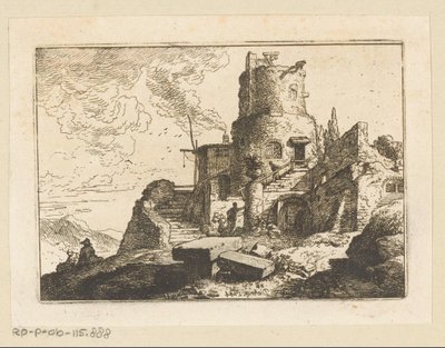 Landschap met uitkijktoren door Christian Wilhelm Ernst Dietrich