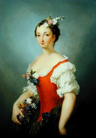 Portret van een dame met bloemen door Christian Wilhelm Ernst Dietrich