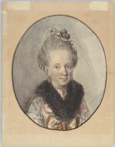 Portret van een jonge vrouw met een bontkraag door Christian Wilhelm Ernst Dietrich