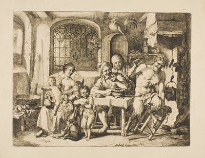 Satyr in een boerenhuis, in de stijl van Jordaens door Christian Wilhelm Ernst Dietrich