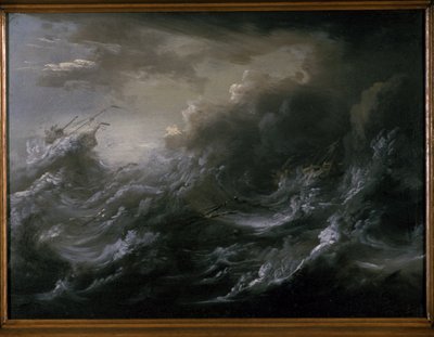 Zee storm en schipbreuk door Christian Wilhelm Ernst Dietrich