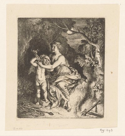 Venus bindt Amor een masker voor door Christian Wilhelm Ernst Dietrich