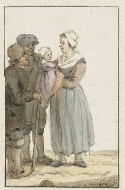 Vrouw met kind bij twee mannen door Christina Chalon