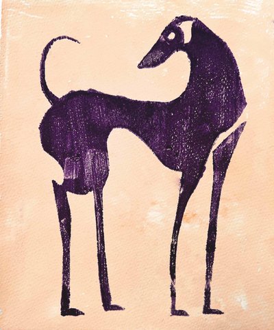 Oude paarse hond door Christina Misuro