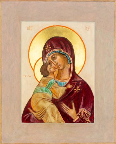 Madonna en Kind Icoon, 2012 (eitempera op hout, bladgoud) door Christine Hales