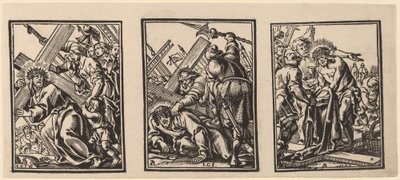 Drie Scènes op de Weg naar Golgotha door Christoffel Jegher after Anthonis Sallaert