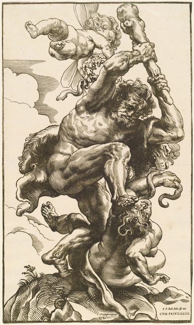 Hercules vecht tegen de Furie en de Tweedracht door Christoffel Jegher after Sir Peter Paul Rubens