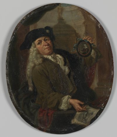 Portret van Arnoud van Halen (1673-1732). Schilder, Prentmaker, Dichter en Verzamelaar in Amsterdam door Christoffel Lubienitzki (copy after)