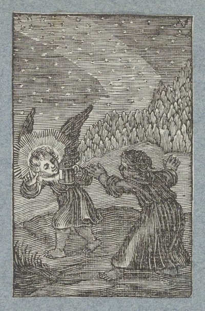 Engel met lantaarn wijst kind de weg door Christoffel van Sichem (II)