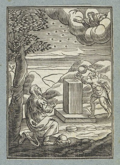 Gods verbond met Abraham; Jakob zalft de steen waarop hij geslapen heeft door Christoffel van Sichem (II)