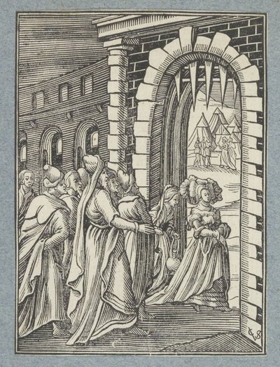 Judit en haar dienstmaagd op weg naar Holofernes door Christoffel van Sichem (II)