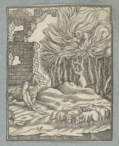 Mozes en de brandende braamstruik door Christoffel van Sichem (II)