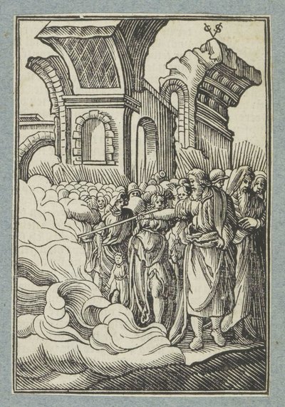 Mozes splijt het water met zijn staf door Christoffel van Sichem (II)